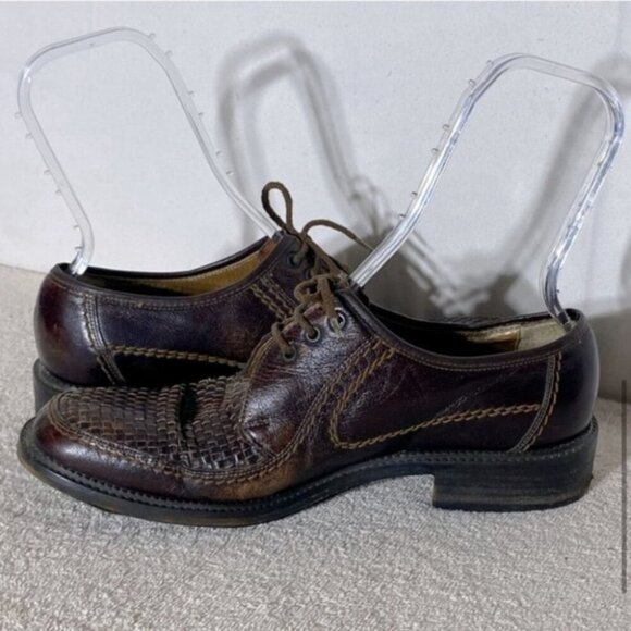 Vintage Brown Woven Leather Upper Lace Up Derby Shoes 12 - Picture 7 of 14